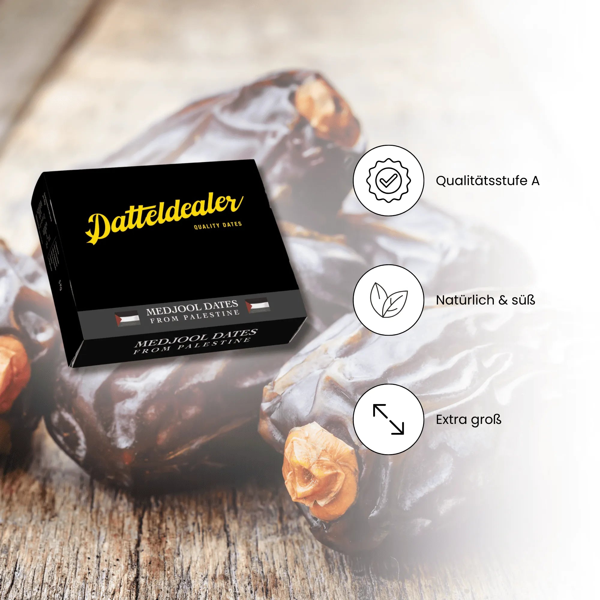 Hochwertige Medjool Datteln von Datteldealer in Premium-Qualität A – natürlich süß, extra groß und ideal als gesunder Snack.