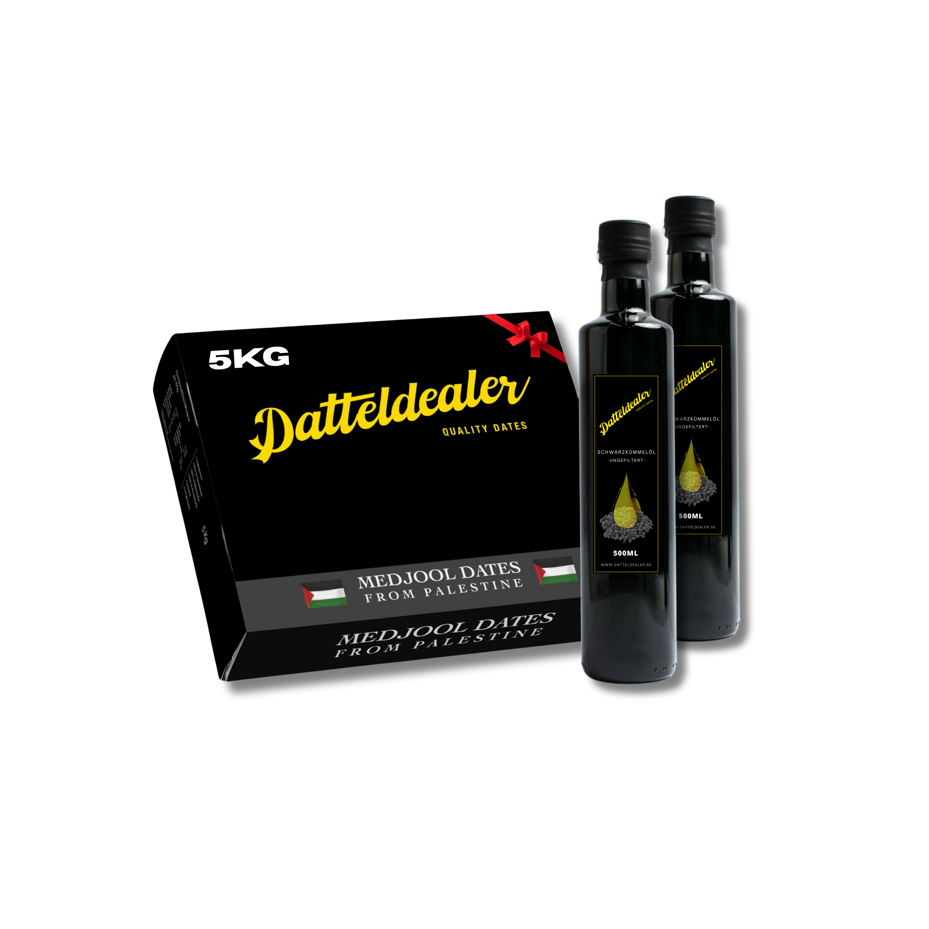 Bundle (1x Medjool Datteln(5kg) & 2x Schwarzkümmelöl ungefiltert aus Ägypten)